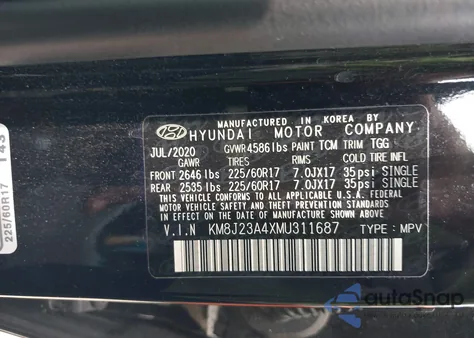 2021 Hyundai Tucson Se из США, поврежденный, VIN KM8J23A4XMU311687